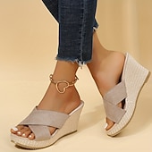 voordelige Sleehaksandalen-damessandalen met sleehak – zwarte suède open teen instapper met gevlochten platform voor zomer-, casual- en strandkleding