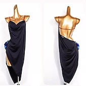 cheap Latin Dancewear-Latin Dance Dress Hollow-out Pure Color Splicing Women&#039;s Performance Party Sleeveless Spandex Ice Silk