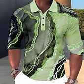 billiga Geometrisk pikétröja för män-Herr Grafisk Hawaiian pikétröjor Golftröja Långärmad Polotröjor Skjortor med krage Ledigt Standkläder Semesterkläder Festkläder Knappar 3D-utskrift Rodnande Rosa Blå Grön