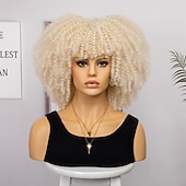 baratos Perucas de festa-perucas afro curtas e cacheadas com franja para mulheres negras perucas afro marrom crespo e cacheado para mulheres negras perucas sintéticas resistentes ao calor perucas marrons fofas perucas de