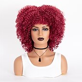 baratos Perucas de festa-perucas afro curtas e cacheadas com franja para mulheres negras perucas afro marrom crespo e cacheado para mulheres negras perucas sintéticas resistentes ao calor perucas marrons fofas perucas de
