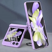 cheap Samsung Cases-Phone Case For Samsung Galaxy Z Flip 7 Z Flip 5 Back Cover Portable with Stand Holder with Screen Protector Solid Color Tempered Glass PC