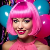 billige Karnevalsparykker-kort bob hår parykker rett med flat smell syntetisk fargerik cosplay daglig fest neon parykk for kvinner (kun parykker)