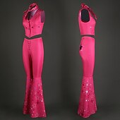 cheap Couple &amp; Group Costumes-Hot Pink Cowgirl Set Doll Movie Cosplay Costume Masquerade Girls&#039; Movie Cosplay Retro Vintage Vest Pants Scarf Masquerade Halloween