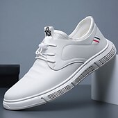 tanie Tenisówki i trampki męskie-męskie czarne, skórzane, sznurowane, codzienne buty z lekką podeszwą - stylowe i wygodne obuwie na co dzień
