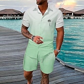 economico Set di camicie stampate da uomo-Per uomo Sfumatura Albero di Cocco Piante Tropicali 2 pezzi Set di camicie Camicia hawaiana estiva Manica Corta Pantaloni corti Collo ripiegato Moda Streetwear Designer All&#039;aperto Streetwear Casuale