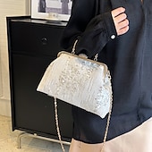 お買い得  クラッチバッグ＆イブニングバッグ-女性用 ハンドバッグ クラッチバッグ ドームバッグ クラッチバッグ 合成 パーティー ブライダルシャワー ウェディングパーティー スパンコール 大容量 折り畳み式 幾何学模様 ブラック ホワイト ピンク