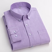 cheap Men&#039;s Oxford Shirts-Men&#039;s Dress Shirt Striped Shirt Button Down Shirt Non Iron Shirt Oxford Shirt Plaid / Striped / Chevron / Round Wedding Office &amp; Career Light Blue White Dark Navy Navy Blue Long Sleeve Shirt Collar
