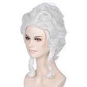 cheap Historical Wigs-Short Curly Platinum White Wig Victorian Wig Baroque 18th Century Wig Women Queen Carnival Cosplay Halloween Wigs