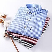 voordelige Overhemden met knopen voor heren-Voor heren Overhemd Geruit overhemd Button-down overhemd Shirt met kraag Geruit Bruiloft Werk B C D E Lange mouw Strijkijzer Lente &amp; Herfst Kleding Button-omlaag