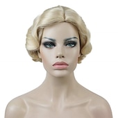 economico Parrucche storiche-Parrucca Vintage Festa Cosplay Leggera Butterscotch Capelli Corti Ondulati Flapper Accessorio Parrucca Halloween