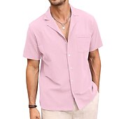ieftine Business Casual-Bărbați cămașă de in Cămașă de vară Cămașă de plajă Camașă cu nasturi Simplu Vacanță Hawaiian Negru Alb Roz Îmbujorat Albastru piscină Manșon scurt Rever Primavara vara Îmbrăcăminte De Bază