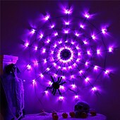 baratos Halloween interno-Luzes de teia de aranha de Halloween 60 LED com aranha preta à prova d&#039;água luzes de rede roxas controle remoto alimentado por USB 8 modos teia de aranha para decoração de quintal de festa iluminação