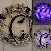 levne Halloween v interiéru-30cm věnec s veselými halloweenskými dekoracemi s ledem, rozsvíceným černým netopýřím kočičím věnec věncem pro halloween dekorace potřeby pro domácí párty