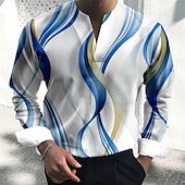 ieftine Model Geometric-Bărbați Model Geometric Curbă Geometrie Cămașă Camașă cu nasturi Manșon Lung Modă Șic Stradă Designer În aer liber Casual Zilnic Vară Toamnă În V Imprimeu Albastru Verde Roșu Vin Albastru piscin