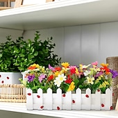 preiswerte Künstliche Pflanzen &amp; Blumen-Künstliche Blumenpflanzen – gemischte Farbgänseblümchen im Lattenzauntopf für Innenbüro, Hochzeit, Heimdekoration, künstliche Blumen für Hochzeit, Bogen, Garten, Wand, Heimparty, Hotel, Büro,