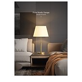 cheap Bedside Lamp-LED Table Lamp Gold Brass Fabric Modern Warm White Bedside Table Lamp Applicable to Living Room Bedroom Office Bedside Cabinet and Bookcase 110-240V
