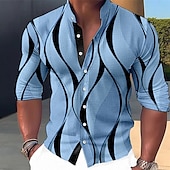 abordables Diseño Geométrico-Hombre Diseño Geométrico Geometría Camisa Abotonar la camisa Manga Larga Moda Ropa de calle Design Exterior Casual Diario Verano Primavera Otoño Escote Chino Estampado Azul-Verde Rosa Azul Piscina