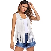 abordables Hauts-Rétro Vintage Franges Années 1960 Gilet en daim Déguisement Années 70 Femme Tenues Années 70 Hippie Frange à pompons Couleur Unie Femmes Carnaval Fête Décontracté Quotidien Foire de la Renaissance