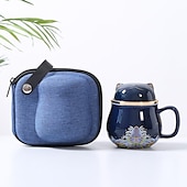 economico Bicchieri-set da tè da viaggio tazza da tè portatile in ceramica gatto fortunato - perfetto per viaggi, ufficio o come regalo!