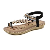 cheap Vacation Sandals-Women&#039;s Bohemian Beaded Sandals - Handmade Floral Embellished Flat Sandals for Summer Beach and Casual Wear