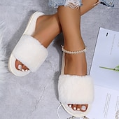 cheap Women's Slippers &amp; Flip-Flops-Women's Plush Fuzzy Open-Toe Slippers – Cozy Indoor Home Shoes with Soft Faux Fur for Winter Comfort