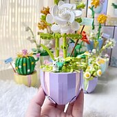 ieftine Jucării de Construit-cadouri de ziua femeii compatibile cu asamblarea puzzle-urilor jucării blocuri de construcție cu particule mici flori carne plante în ghivece decorațiuni pentru buchet cadouri pentru fete cadouri de