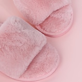 cheap Women's Slippers &amp; Flip-Flops-Women's Plush Fuzzy Open-Toe Slippers – Cozy Indoor Home Shoes with Soft Faux Fur for Winter Comfort
