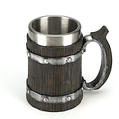 cheap Barware-Beer Mugs, Nordic Viking Rune Beer Glasses Large Oak Beer Mug Coffee Mug with Stainless Steel Wood Resin 3D, Mugs for Men, Father&#039;s Day Gift