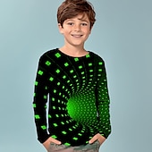 billiga Pojkens 3D Vision &amp; Geometri-Pojkar 3D Grafisk 3D Print T-shirt Långärmad 3D-tryck Sommar Vår Höst Sport Mode Streetwear Barn 3-12 år Utomhus Ledigt Dagligen Normal