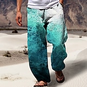 voordelige Casual herenbroek met print-Voor heren Broek Zomerbroek Strandbroeken Trekkoord Elastische taille 3D-afdrukken Verloop Grafische prints Comfort Casual Dagelijks Feestdagen Streetwear Hawaii blauw Groen