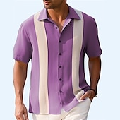 economico camicia da uomo con bottoni-Per uomo Camicia Camicia Estiva Camicia casual Camicia da Spiaggia Camicia con Bottoni Blu Viola Verde Manica Corta Blocco di colori Bavero Vacanza Quotidiano Abbigliamento Cotone Misto Cotone Moda
