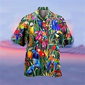 economico Uccelli &amp; Animali-Per uomo Pappagallo Camicia Camicia hawaiana Camicia da campo Manica corta Camicia Collo ripiegabile Hawaiano Originale Informale Esterno Strada Informale Giallo Verde chiaro Rosa Stampa 3D S M L