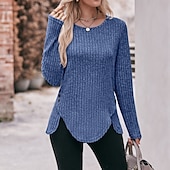 preiswerte Damen Einfache Oberteile-Damen T Shirt Burgunderrotes T-Shirt Glatt Basic Langarm Rundhalsausschnitt Normale Oberteile Täglich Wochenende Schwarz Wein Blau Grün Grau Herbst Winter