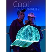 baratos Novidades-Boné de Fibra Óptica com LED e 7 Cores Boné de Beisebol Iluminado Recarregável via USB para Festa Evento Boné de Feriado