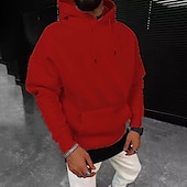 preiswerte Basic-Hoodies für Herren-Herren Hoodie Sweatshirt Kapuze Aprikose Schwarz Weiß Gelb Wein Mit Kapuze Feste Farbe Kordelzug Sport &amp; Natur Casual Strassenmode Heißprägen Strassenmode Sportbekleidung Basic Herbst Winter