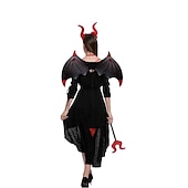 olcso Halloween maszk és kellékek-3 halloween ördög szárny háromágú fejfedő szett szerepjáték jelmez ördög szellem lélek fekete felnőtt toll szárnyak és díszek halloween party cos öltöztetős smink bál előadás kellékek ördög szárnyak