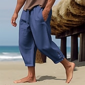 baratos Feriado-Homens Calças de linho Calça verão Calças Cropped Calças de praia Com Cordão Cintura elástica Tecido Conforto Respirável Comprimento da panturrilha Casual Diário Feriado Moda Estilo Clássico Preto