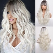 baratos Perucas Sintéticas sem Touca-peruca ombre ruiva com franja peruca longa encaracolada com franja peruca laranja aparência natural peruca sintética resistente ao calor adequada para mulheres da moda