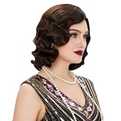 olcso Történelmi parókák-Finger Wave Paróka 1920-as Évek Retro Közép Hosszú Göndör Szintetikus Haj Nőknek Cosplay Karnevál Partira Jelmez Halloween Parókák