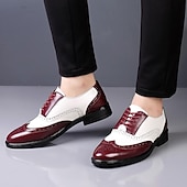 tanie Formalny-męskie czarno-białe buty typu oxford brogsy z zapięciem na rzepy – dwukolorowe, sznurowane buty wizytowe w stylu vintage na formalne okazje i w stylu retro