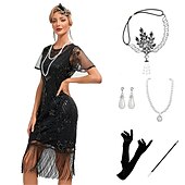 olcso Öltözetek-Ordító 20-as évek Vintage-inspirált A nagy Gatsby Rövid hosszú Felszerelések Jelmez Bulikra Álarcosbál Illúzió A nagy Gatsby Esküvői Vendég Flitter Rojt Flitter Rojt Kerek Női Mindszentek napja
