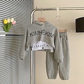 halpa Setit-3 osainen Lapset Tyttöjen Kirjain Kirjailtu Huppari &amp; collegehoususetti Aseta Pitkähihainen Muoti ulko- Puuvilla 3-7 vuotta Kevät Punastuvan vaaleanpunainen Harmaa