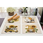 baratos Placemats &amp; Coasters &amp; Trivets-Girassóis placemats resistente ao calor mesa de fazenda placemat resistente a manchas, placemat para casamento cozinha mesa de jantar decoração interior ao ar livre
