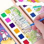 preiswerte Mal-, Zeichen- und Künstlerbedarf-12-teiliges Aquarell-Malbuch für Kinder, Mal- und Zeichenbuch für Schüler, Zeichen- und Malpapier mit integriertem Aquarellstift, der die Konzentration der Kinder verbessert