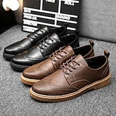 preiswerte Halbformell-Schwarze Oxford-Schuhe aus Kunstleder für Herren – klassische Brogue-Details mit strapazierfähiger Sohle für formelle und legere Kleidung