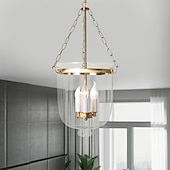 economico Luci a sospensione-lampade a sospensione retro oro rame nero 3 luci appese luce stile industriale paralume in vetro trasparente lampadario illuminazione a soffitto per soggiorno studio apparecchio di illuminazione per