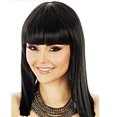 economico Parrucche storiche-Parrucca Costume Cleopatra Long Bob - Bob Nero Liscio con Frangetta - Capelli Egiziani Parrucche di Halloween