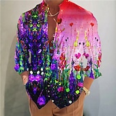 billiga Växter Mönster-Herr Blommig Färgblock Skjorta Knapp upp skjorta Långärmad Mode Streetwear Designer Utomhus Ledigt Dagligen Sommar Vår Höst Hög krage Mönster Rubinrött Blå Ljuslila Purpur Grön