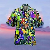 economico Uccelli &amp; Animali-Per uomo Pappagallo Camicia Camicia hawaiana Camicia da campo Manica corta Camicia Collo ripiegabile Hawaiano Originale Informale Esterno Strada Informale Giallo Verde chiaro Rosa Stampa 3D S M L